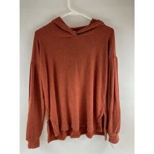 PST by Project Social T Women's Rust Wren Cozy Rib Hoodie Long Sleeve Top Large